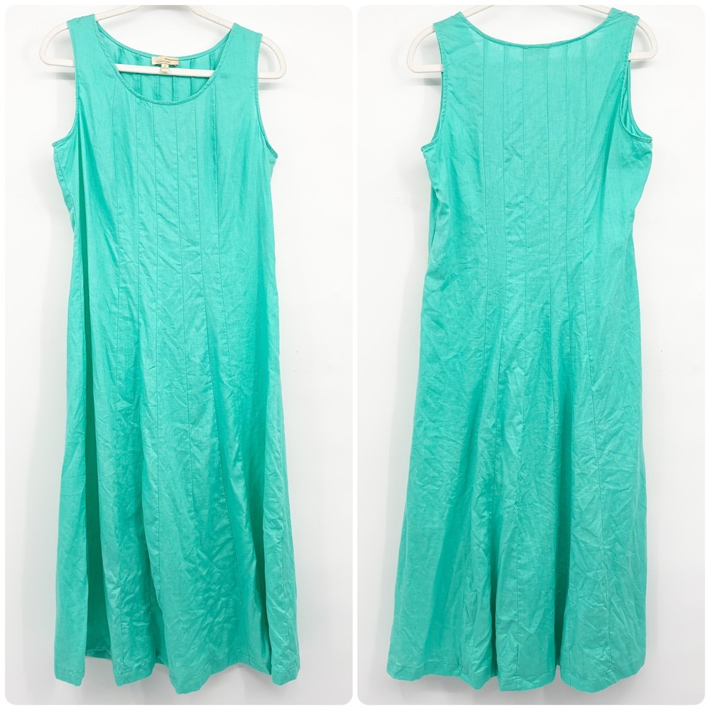 Choices Womens Teal 100% Linen Pintuck Lagenlook Midi Dress M